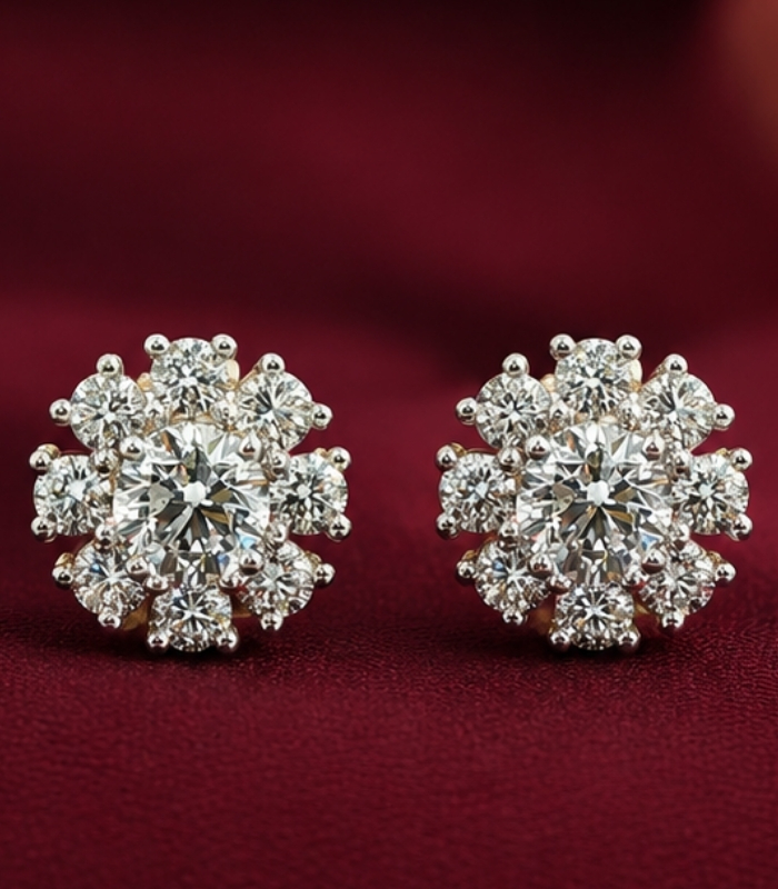 Company-6824 (1) Yellow Gold Diamond Cluster Stud Earrings for Women | Elegant Fine Gold Jewellery - Image 1