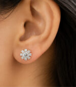 Yellow Gold Diamond Cluster Stud Earrings for Women | Elegant Fine Gold Jewellery