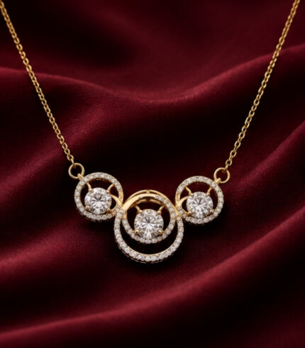 Yellow Gold Diamond Circle Pendant Necklace for Women | Elegant Three-Circle Designer Gold Pendant