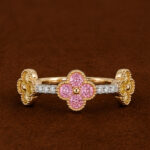 Rose Gold Pink Stone Floral Ring for Women | Designer Diamond Gold Ring