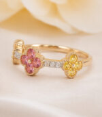 Rose Gold Pink Stone Floral Ring for Women | Designer Diamond Gold Ring - Image 4