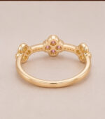 Rose Gold Pink Stone Floral Ring for Women | Designer Diamond Gold Ring - Image 2