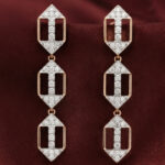 Rose & White Gold Geometric Diamond Drop Earrings for Women | Elegant Designer Long Earrings