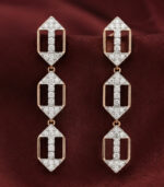 Rose & White Gold Geometric Diamond Drop Earrings for Women | Elegant Designer Long Earrings