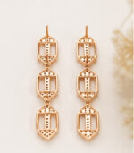 Rose & White Gold Geometric Diamond Drop Earrings for Women | Elegant Designer Long Earrings - Image 2
