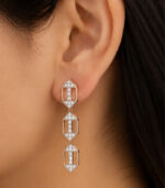 Rose & White Gold Geometric Diamond Drop Earrings for Women | Elegant Designer Long Earrings - Image 4
