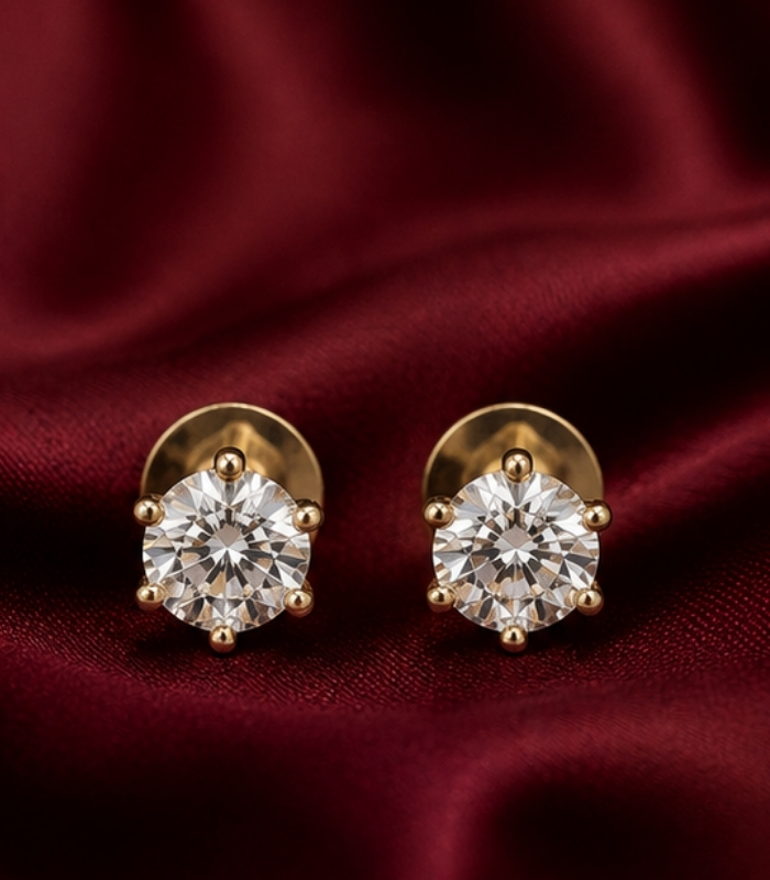 Yellow Gold Diamond Stud Earrings for Women | Minimalist Everyday Gold Earrings