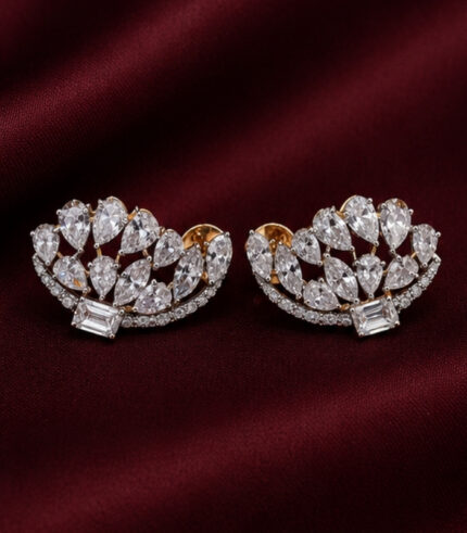 Yellow Gold Diamond Floral Stud Earrings | Designer Gold Earrings for Women | Fine Jewellery