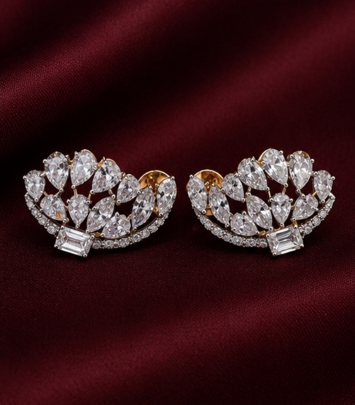 Yellow Gold Diamond Floral Stud Earrings | Designer Gold Earrings for Women | Fine Jewellery Yellow Gold Diamond Floral Stud Earrings | Designer Gold Earrings for Women | Fine Jewellery