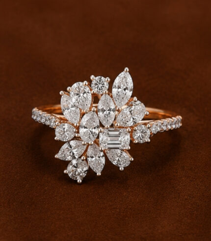 Rose Gold Diamond Floral Ring for Women | Designer Flower Gold Ring | Fine Jewellery