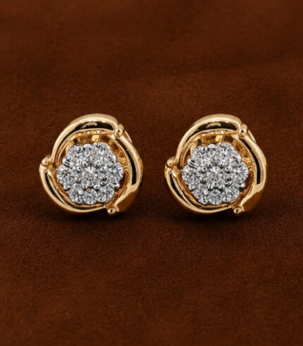 Yellow Gold Diamond Stud Earrings | Classic Round Gold Earrings for Women | Lightweight Fine Jewellery