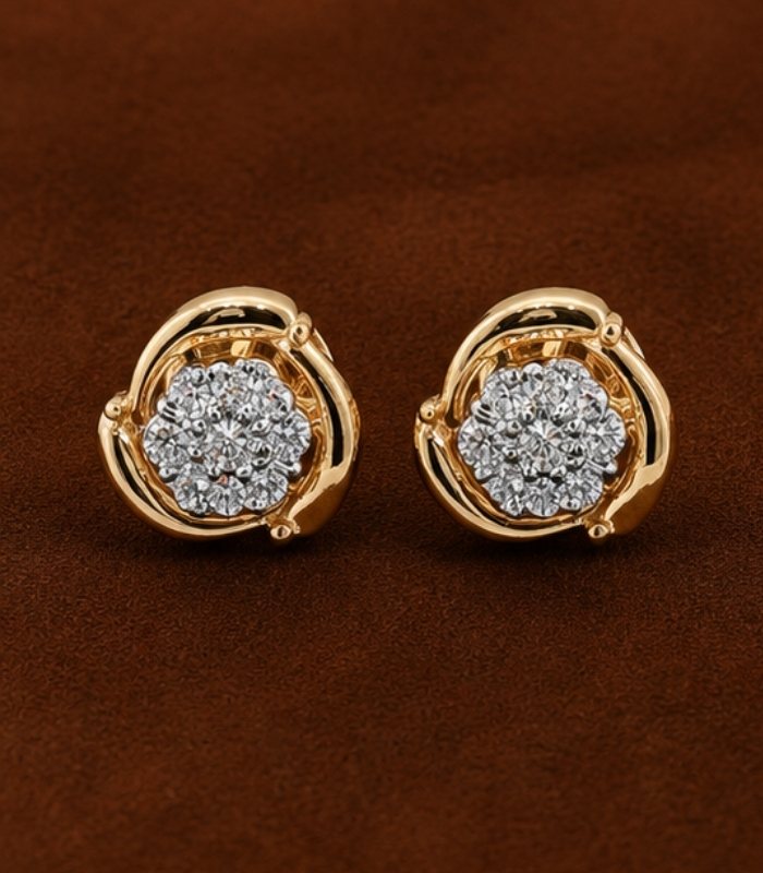 Yellow Gold Diamond Stud Earrings | Classic Round Gold Earrings for Women | Lightweight Fine Jewellery Yellow Gold Diamond Stud Earrings | Classic Round Gold Earrings for Women | Lightweight Fine Jewellery
