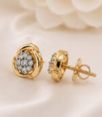 Yellow Gold Diamond Stud Earrings | Classic Round Gold Earrings for Women | Lightweight Fine Jewellery - Image 2