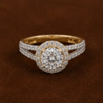 Yellow Gold Diamond Ring | Elegant Halo Style Gold Ring for Women | Designer Fine Jewellery