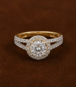 Yellow Gold Diamond Ring | Elegant Halo Style Gold Ring for Women | Designer Fine Jewellery