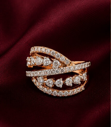 Rose Gold Diamond Designer Ring for Women | Contemporary Criss-Cross Gold Ring | Elegant Fine Jewellery