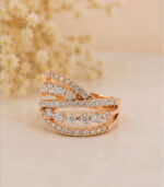 Rose Gold Diamond Designer Ring for Women | Contemporary Criss-Cross Gold Ring | Elegant Fine Jewellery - Image 2