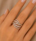 Rose Gold Diamond Designer Ring for Women | Contemporary Criss-Cross Gold Ring | Elegant Fine Jewellery - Image 4