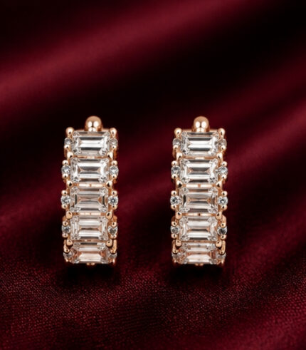 Rose Gold Diamond Hoop Earrings for Women | Elegant Multi-Row Gold Earrings