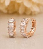 Rose Gold Diamond Hoop Earrings for Women | Elegant Multi-Row Gold Earrings - Image 4