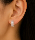 Rose Gold Diamond Hoop Earrings for Women | Elegant Multi-Row Gold Earrings - Image 2