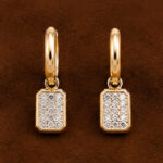 Yellow Gold Diamond Drop Earrings for Women | Rectangular Dangle Gold Earrings | Elegant Fine Jewellery