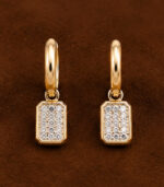 Yellow Gold Diamond Drop Earrings for Women | Rectangular Dangle Gold Earrings | Elegant Fine Jewellery