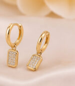 Yellow Gold Diamond Drop Earrings for Women | Rectangular Dangle Gold Earrings | Elegant Fine Jewellery - Image 3