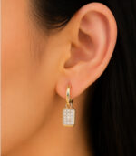 Yellow Gold Diamond Drop Earrings for Women | Rectangular Dangle Gold Earrings | Elegant Fine Jewellery - Image 2