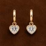 Yellow Gold Diamond Heart Drop Earrings for Women | Elegant Designer Earrings