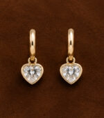 Yellow Gold Diamond Heart Drop Earrings for Women | Elegant Designer Earrings