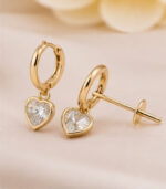 Yellow Gold Diamond Heart Drop Earrings for Women | Elegant Designer Earrings - Image 4