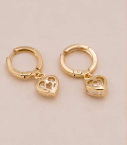Yellow Gold Diamond Heart Drop Earrings for Women | Elegant Designer Earrings