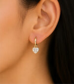 Yellow Gold Diamond Heart Drop Earrings for Women | Elegant Designer Earrings - Image 3