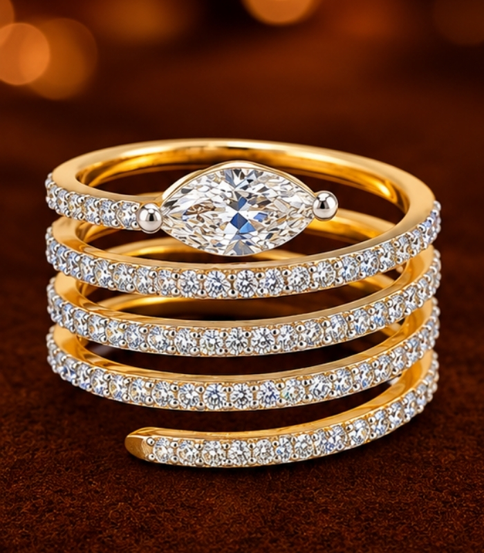SONALI RANJAN-6721 (1) Yellow Gold Multi-Band Diamond Ring for Women | Contemporary Designer Ring - Image 1